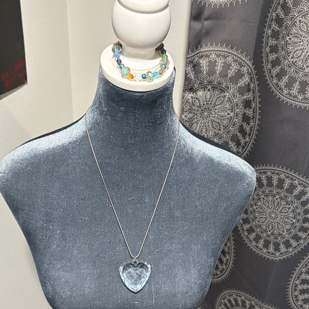 Elegant Silver Heart Necklace and Multicolor Beaded Bracelet Set